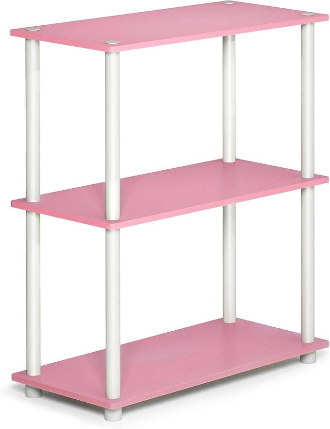 Furinno Turn-N-Tube 3-Tier Compact Multipurpose Shelf Display Rack, Pink/White