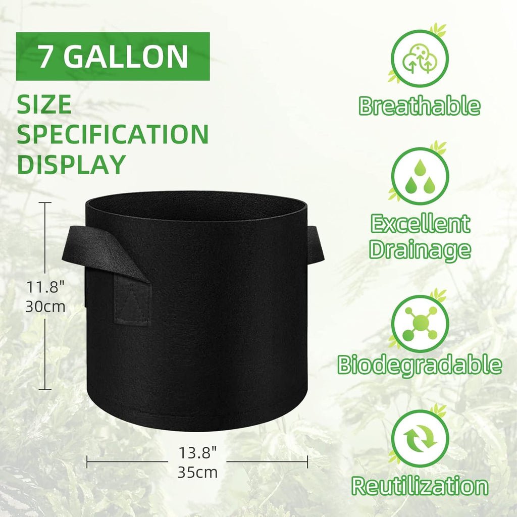 LITLANDSTAR 50 Pack 7 Gallon Plant Grow Bags, Breathable Felt Non-Woven Aeration Fabric Plant Grow Pots, Garden Planting Containers for Nursery Vegetable Flower Grow Bags with Handles (13.8x11.8inch)
