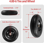 (2-Pack) 4.00-6 Wheelbarrow Tires, 13 Inch Pneumatic Tire and Wheel with 5/8" or 3/4" Bearings, 1.75"-5.75" Center Hub 4.00-6 Pneumatic Tire for Wheelbarrows, Trolleys, Garden Carts