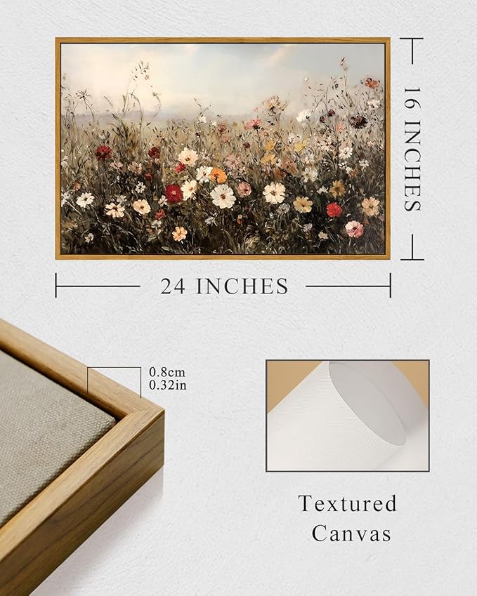 InSimSea Framed Wall Art for Living Room Retro Flower Canvas Art Wall Decor Bedroom Artwork Farmhouse Oil Paintings Pictures Prints Rustic Gallery Boho Vintage Floral Botanical Office 16x24In