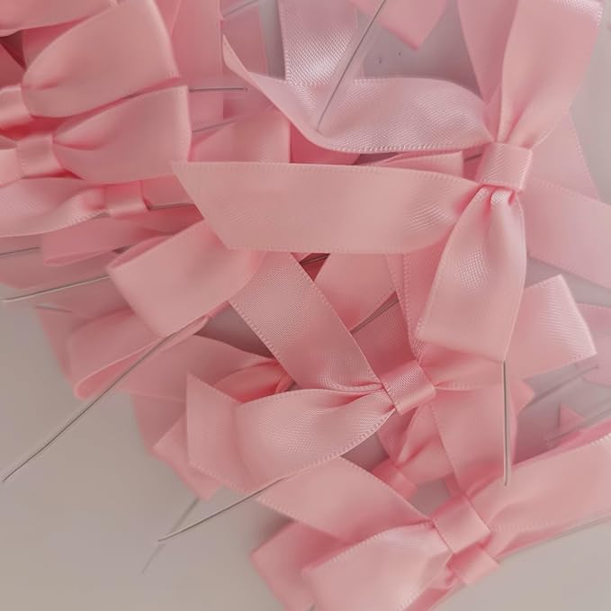 50pcs 2.5" Light Pink Polyester Satin Ribbon Bows with Twist Ties for Gift Wrapping Packing Easter Rabbit Decoration (Lt.Pink)