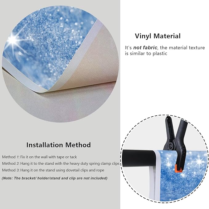 YongFoto Silver Blue Glitter Backdrop 15x10ft Silver Light Spots Blue Sequin Bokeh Photography Background Birthday Bridal Shower Wedding Photography Background Party Banner Portraits Photoshoot Props