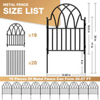 LATIHUUM 19 Pack Decorative Garden Fence Panels - 20.07 Ft Black Arched Metal Landscape Border Edging with Floral Design,No-Dig Rustproof Wire Fencing for Flower Beds, Patios, Dog, Yard, Outdoor