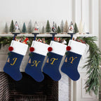 19.5" Personalized Velvet Christmas Stocking with Embroidered Initials- Fireplace Stockings, Family Holiday Xmas Party Decor (Blue S)