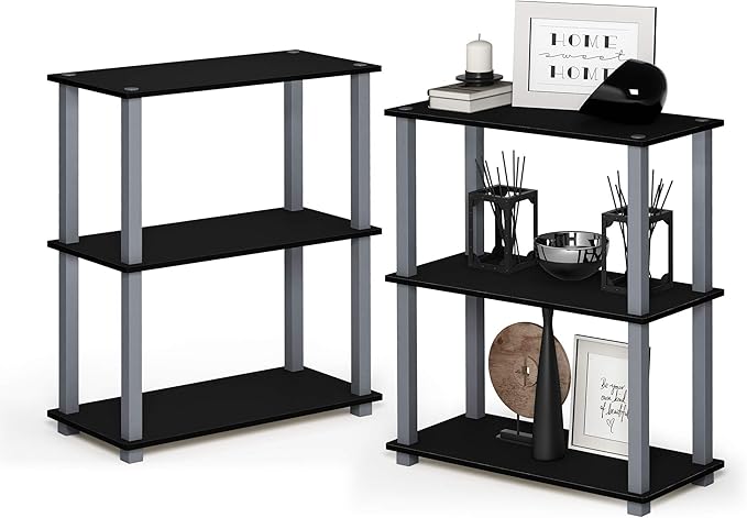 Furinno Turn-S-Tube 3-Tier Compact Multipurpose Shelf 2-Pack, Black/Grey