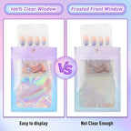 Funfery 100 Pack Gradient Holographic Bags,Mylar Resealable Bag with Zipper,Clear Window Packaging Pouch,Smell Proof Bags for Food Storage,Sample Jewelry Baggies(5.5x7.9In,Purple Blue)