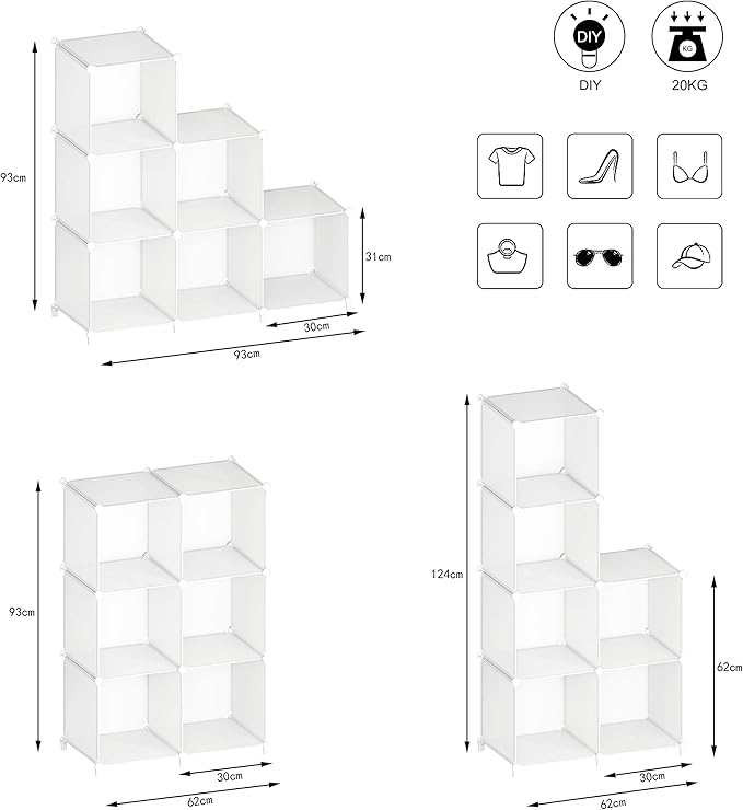 Stackable Closet Organizers and Storage 6 Cube Storage Organizer Closet Organizer for Bathroom Closet Storage for Wardrobe