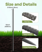50 Pcs Ground Rebar Stakes 16 inch, Heavy Duty Landscape Timber Spikes 5/16'' Diameter Straight Steel Stakes for Trampoline Tent Fence Plant Supports, Metal Ground Anchors with Chisel Point End