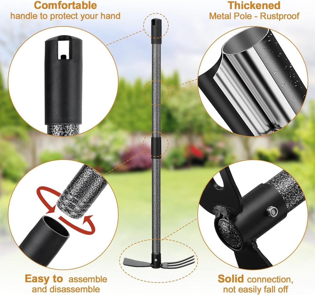 Weeding Tool, Hoe Cultivator 2 in 1 Garden Tools - 31" Heavy Duty Weeder Hand Tiller Weeding Rake for Flower Beds Yard Lawn Gardening Digging Planting