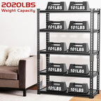 Upgraded 2020LBS Garage Shelving Units, 72" H Double Veneer Shelf Board for Waterproof and Anti-scratch, 5-Tier Storage Shelves Heavy Duty, Adjustable Metal Rack for Kitchen, Basement, Warehouse, 2PCS
