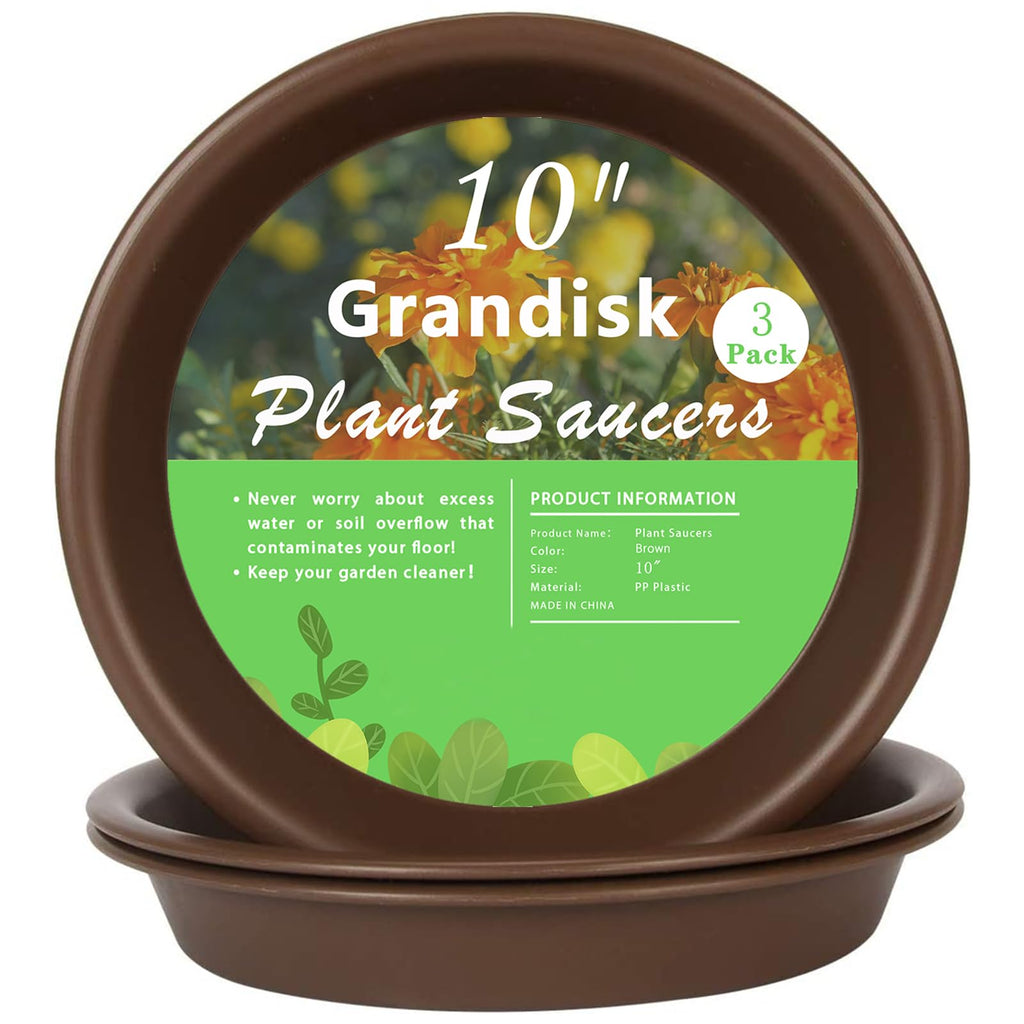 Plant Saucer 10 inch, Heavy Large Planter Durable Thicker Plastic Plant Trays for Indoors and Outdoor, Plant Saucer Drip Trays,Brown(10" - 3 Pack)