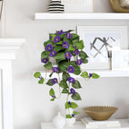 Briful Artificial Hanging Flowers in Pot 25.6" Faux Silk Morning Glory Flower Vine with Cascading Greenery Fake Hanging Plants for Home Office Bathroom Table Shelf Decor(Purple)