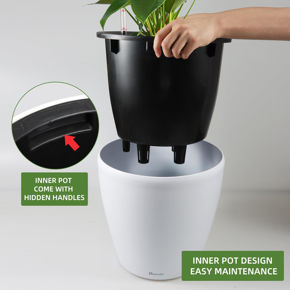 Dexceder 18x17 Self Watering Planter with Wheels (White Matte)