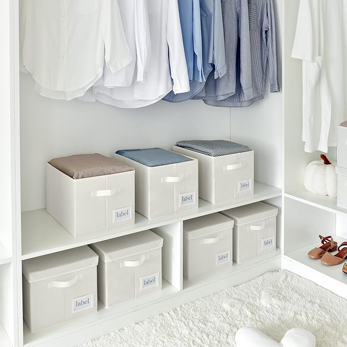 GRANNY SAYS Cloth Storage Bin with Label Holder, Closet Organizers and Storage Shelves, Sweater Storage Boxes for Closet Room, Storage Baskets for Organizing, Pearl White, 3-Pack