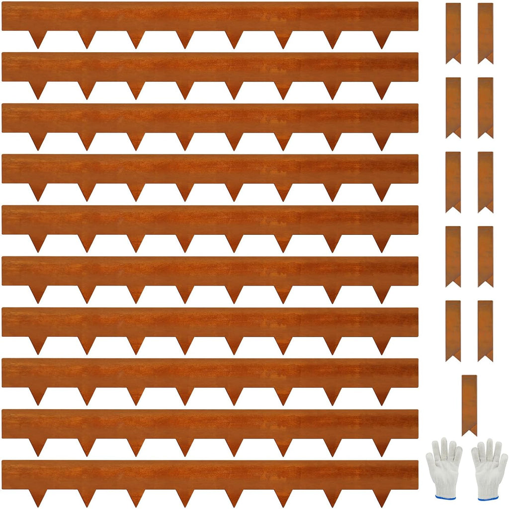 10-Pack Corten Steel Landscape Lawn Edging 6.5 inch Height, Rust Patina Finish Bendable Metal Strips, Hammer-in Edge Border - Yard Pathway Divider, 40 inch Each(33Ft Total), #LYLB65RT-US