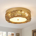 11 inch Rattan Light Fixture Boho Flush Mount Ceiling Light Hand Woven LED Ceiling Lamp for Hallway Bedroom Kitchen Entryway Living Room Nursery