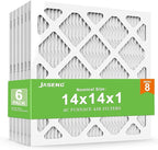 JASENG14x14x1 Air Filters, MERV 8 Pleated HVAC Furnace Filters (6-Pack) - Dust Defense, MPR 600 - exact dimensions: 13.75"x13.75"x0.75" - Replacement for AC, Heater, and Ventilation Systems