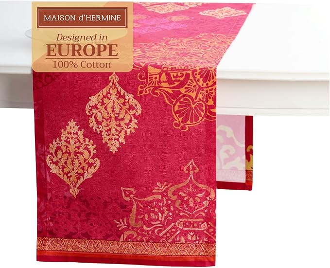 Maison d' Hermine Table Runner 100% Cotton Single Layer Table Runners 72 inches Long for Thanksgiving Christmas Decorations Home Kitchen Dining Party Wedding (Versailles, 14.5" x 72")