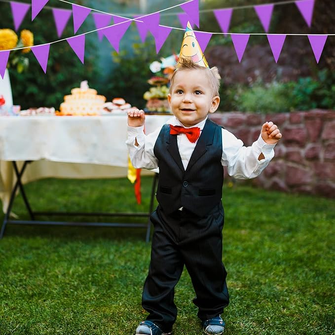 Tatuo 200 Feet Solid Pennant Banners Flags String Triangle Hanging DIY Bunting Flags Party Decorations for Grand Opening Party Banners for Kids Birthday, Shops (Purple)