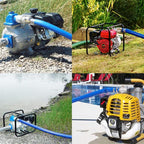 DAVCO 2" ID × 25 ft Pool Backwash Hose, Heavy Duty Reinforced Blue PVC Lay Flat Water Discharge Pump Hoses For Swimming Drain Pools and Clean Filters, with Aluminum Camlock C and E Fittings
