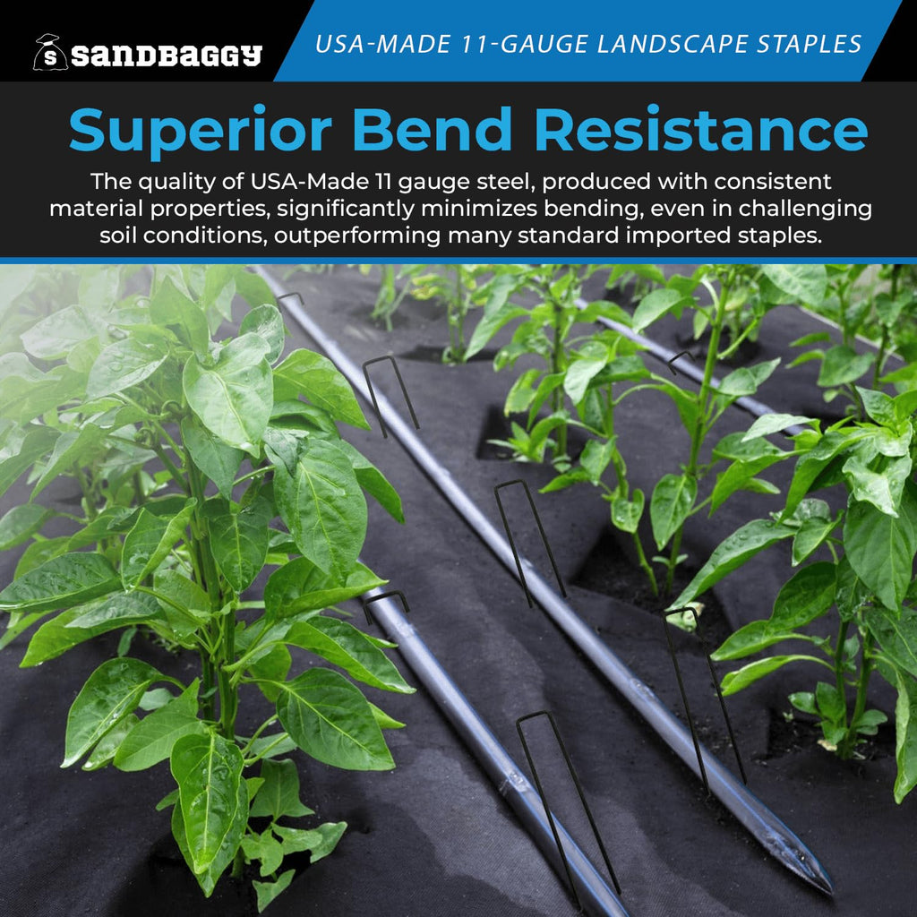 Sandbaggy USA Made 6-inch Landscape Staples - Garden Stakes - Landscaping Fabric, Netting, Sod, Artificial Turf (Standard, 1000)