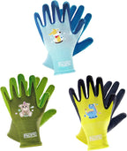 PACIFIC 3 Pairs Kids Gardening Gloves for Age 8-12, Toddler Rubber Coated Garden Gloves, Kids Work Gloves, for Children, Boys and Girls, Multicolor, XS