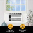 Whirlpool 8,000 BTU Window Air Conditioner with Dehumidifier, 115V, Window AC for Rooms up to 350 Sq. Ft., Living Room, Bedroom, or Apartment, with 3 Speeds, Remote Control, and 24H Timer, White