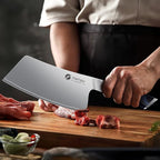 FINTISO Cleaver Knife 7 In, Kitchen Butcher Knife with G10 Ergonomic Handle, High Carbon Steel Vegetable Meat Cleaver, Heavy Duty Bone Chopper for Home and Restaurant