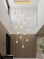 14-Light Modern LED Pendant Lighting Fixture for Kitchen Island Raindrop Crystal Chandelier Gold Chandelier for Dining Room High Ceiling Chandeliers for Staircase Foyer Hallway Villa