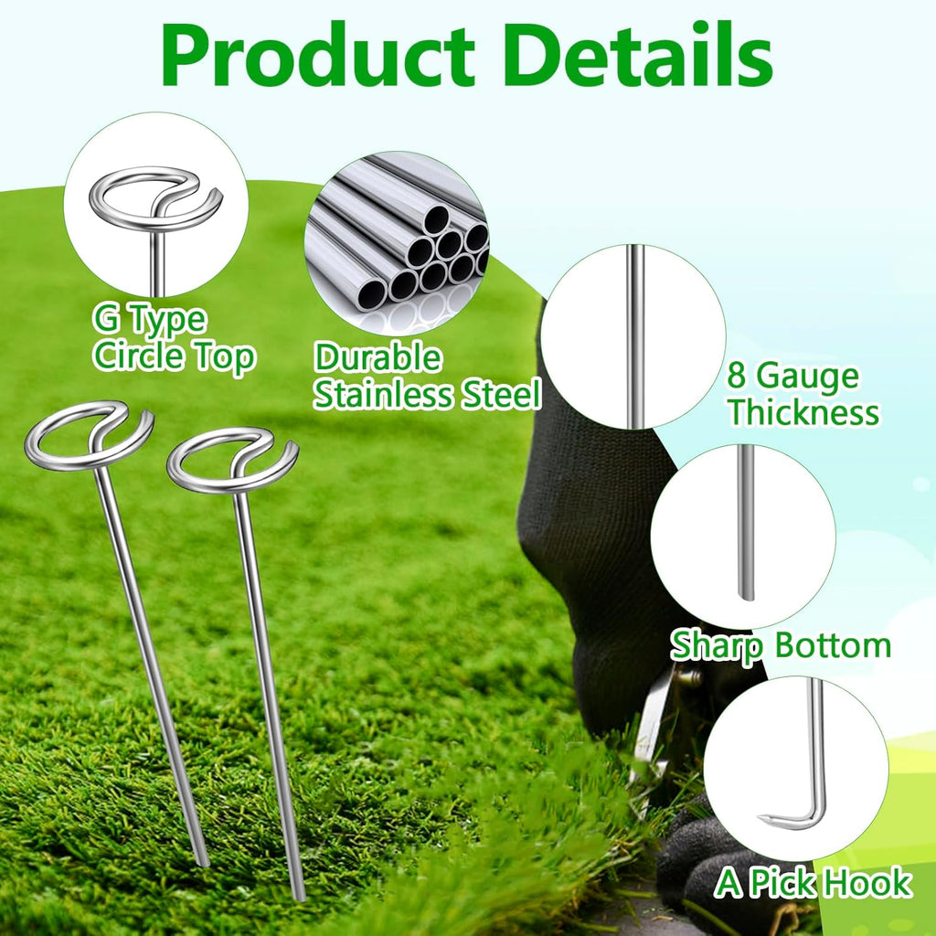 120 Pcs Landscape Staples, Thickened 8 Gauge Circle Top Landscape Fabric Pins, 6 Inch Galvanized Garden Stakes, Rust-Resistant, Heavy Duty Ground Pins for Securing Lawn Fabric Weed Barrier