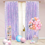 9X9FT Sequin Backdrop Curtains,2 Panels Shimmer Sequin Fabric Photography,Glitter Photo Booth Backdrops Drapes for Christmas Mermaid Party Birthday Cake Table Background Decor-Mermaid Purple