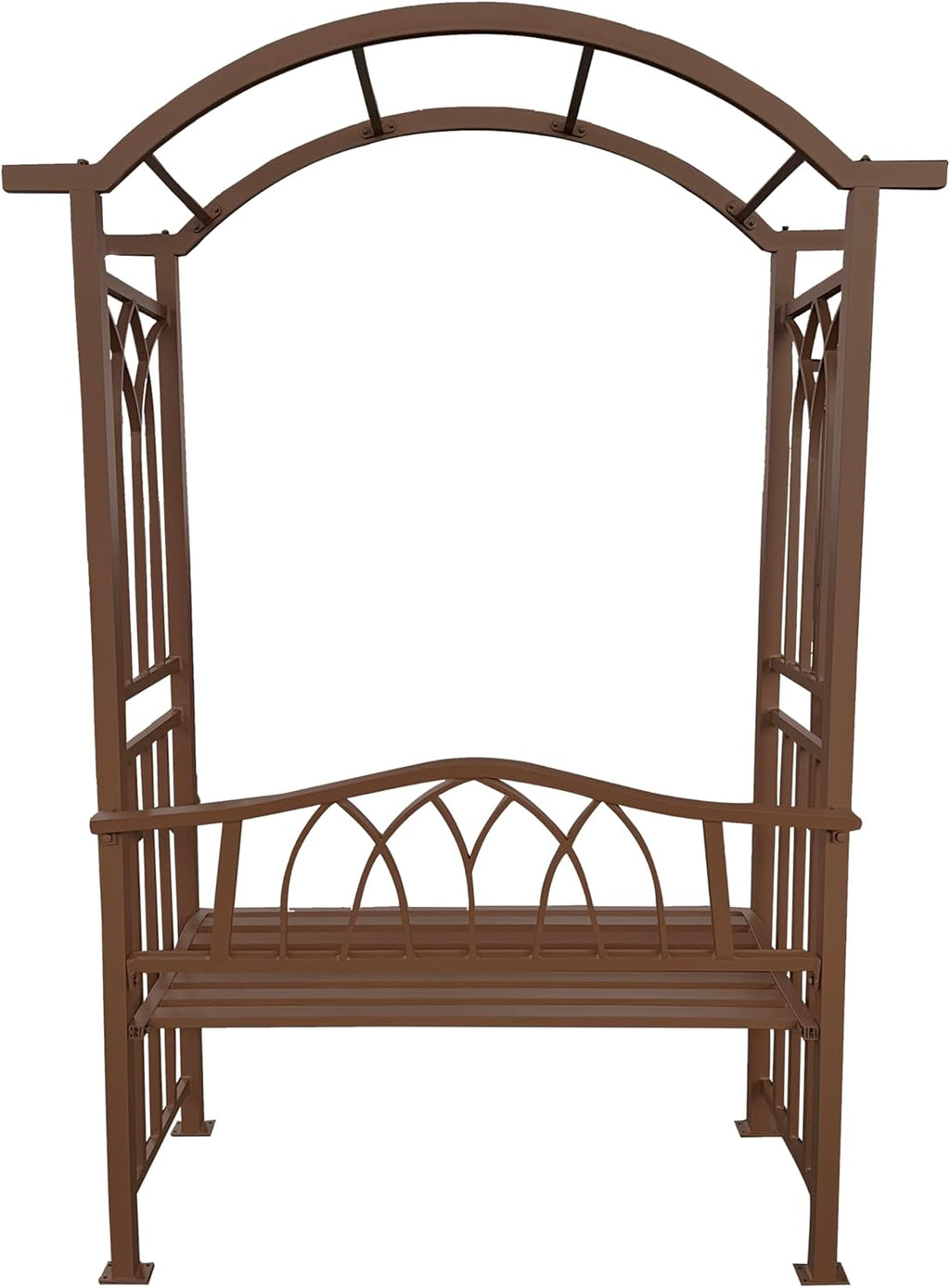 Brown Aluminum Garden Arbor Arch with 2-Seater Bench