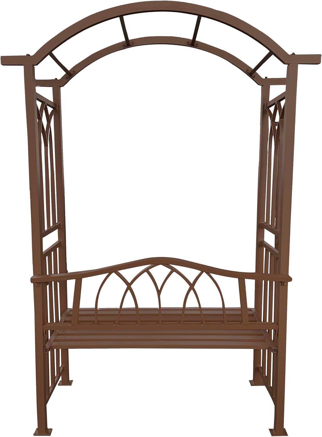 Brown Aluminum Garden Arbor Arch with 2-Seater Bench