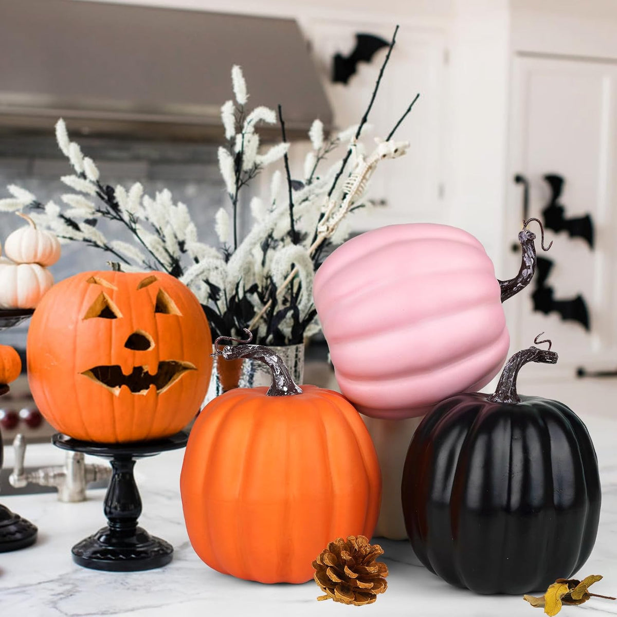 Artmag 6 Inch Large Artificial Pumpkins, 4PCS Big Colorful Pumpkins Faux Foam Harvest Pumpkins for Fall Autumn Thanksgiving Seasonal Holiday Decor Decorations