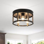 MAYNA 3-Light Retro Farmhouse Flush Mount Round Vintage Metal and Wood Ceiling Light Fixtures, Rustic Ceiling Lamp for Kitchen, Hallway, Entryway, Bedroom, Dining Room