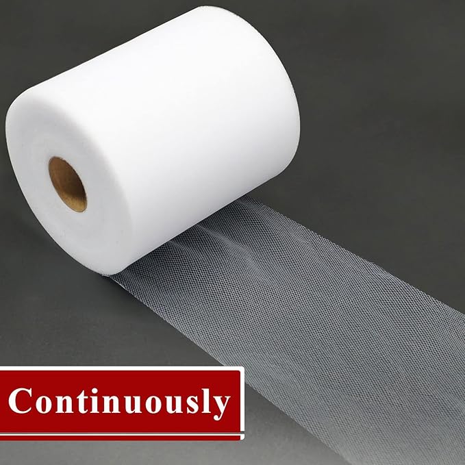 White Tulle Fabric Rolls 6 Inch by 200 Yards (600 feet) Fabric Spool Tulle Ribbon for DIY White Tutu Bow Baby Shower Birthday Party Wedding Christmas Decorations Craft Supplies