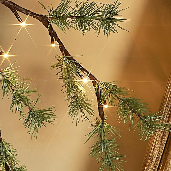 Hairui Lighted Pine Garland Battery Operated with Timer 6FT 48 Lights, Christmas Garland with Lights for Indoor Outdoor Home Holiday Decoration
