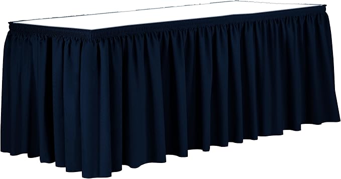 Ultimate Textile Pleat Polyester Fabric Table Skirt - Machine Washable Flame Resistant with Clips for Events, Weddings & Trade Shows, Cut & Sewn in Paterson, NJ - Navy, 21' Shirred Pleat