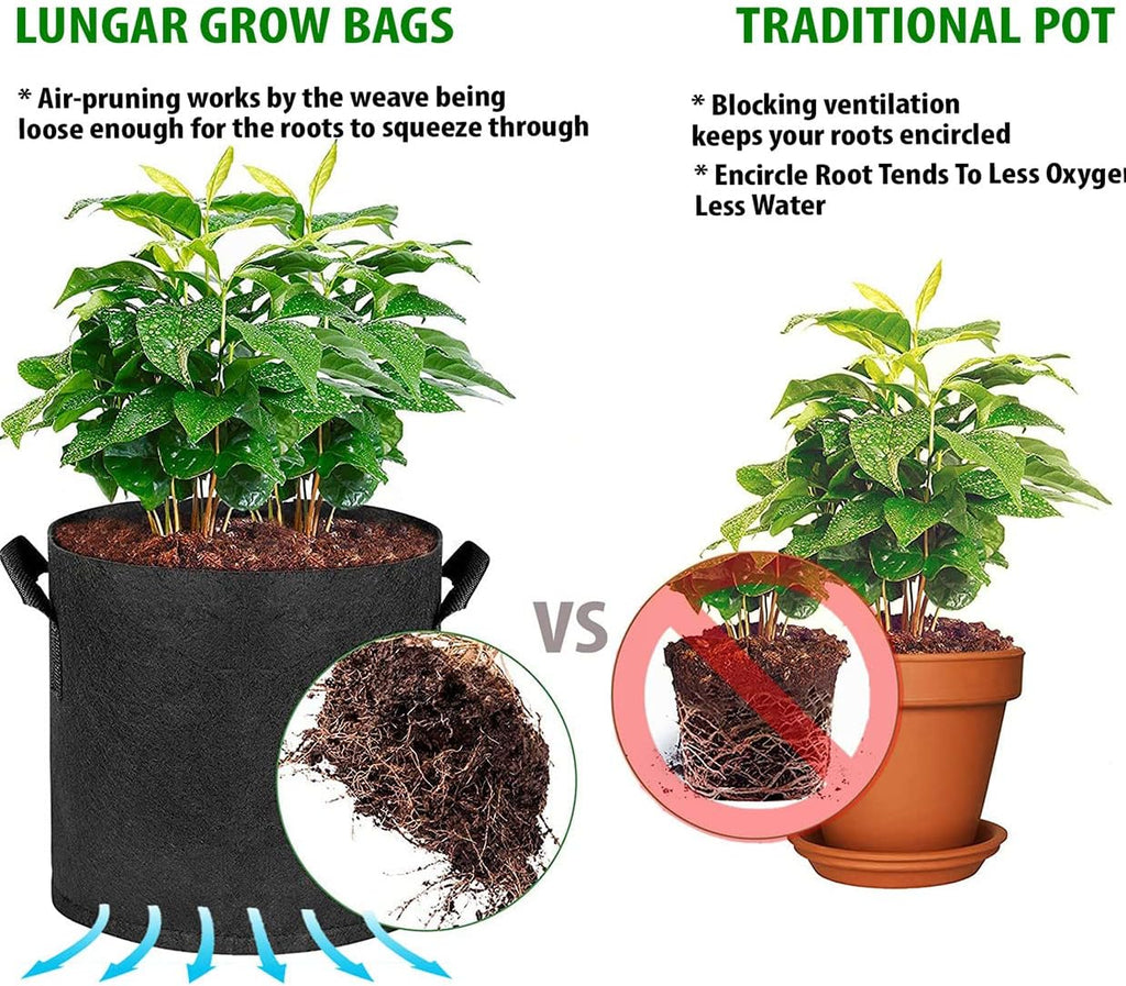 Plant Grow Bags 10 Gallon 5 Packs Planter Pot, Thickest Aeration 300G Non-Woven Fabric, Reinforced Handles for Weatherproof Nursery Pot, Enhanced Double Seam