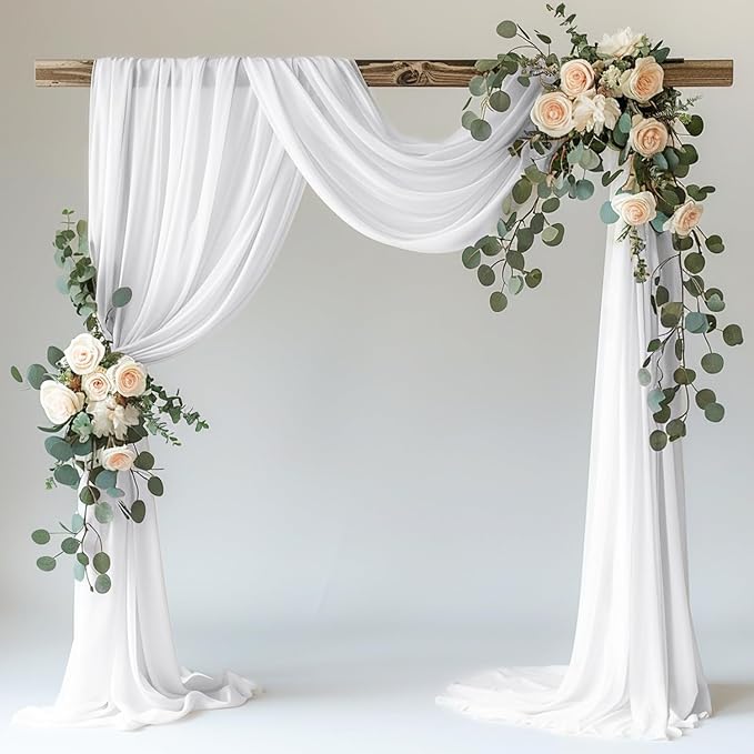 Wokceer White Wedding Arch Draping Fabric Backdrop 28.7" X 20FT Sheer Drapes Fabric for Wedding Arbor Ceremony Birthday Party