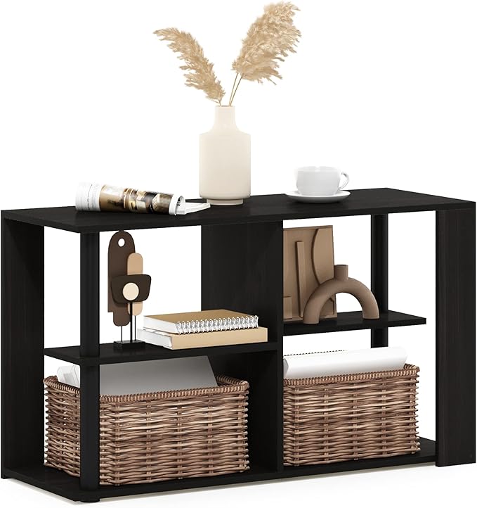 Furinno Romain Narrow End Table with Shelves, Espresso/Black