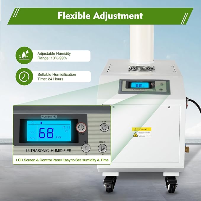 300W Agricultural Ultrasonic Humidifier, Automatic Ultrasonic Industrial Atomizer Air Humidifier Sprayer with Humidity Sensor & Water Filter, Agricultural Atomizer Cooler, 160m³/h, 2.64Gal