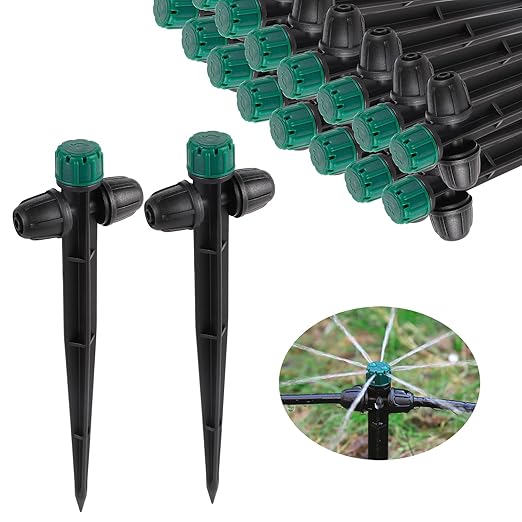 Drip Irrigation Emitters for 1/4" Tubing,Adjustable 360 Degree Automatic Irrigation Dripper on 6.5" Arrow Stake for Garden Irrigation System(30Pcs Irrigation Drippers)