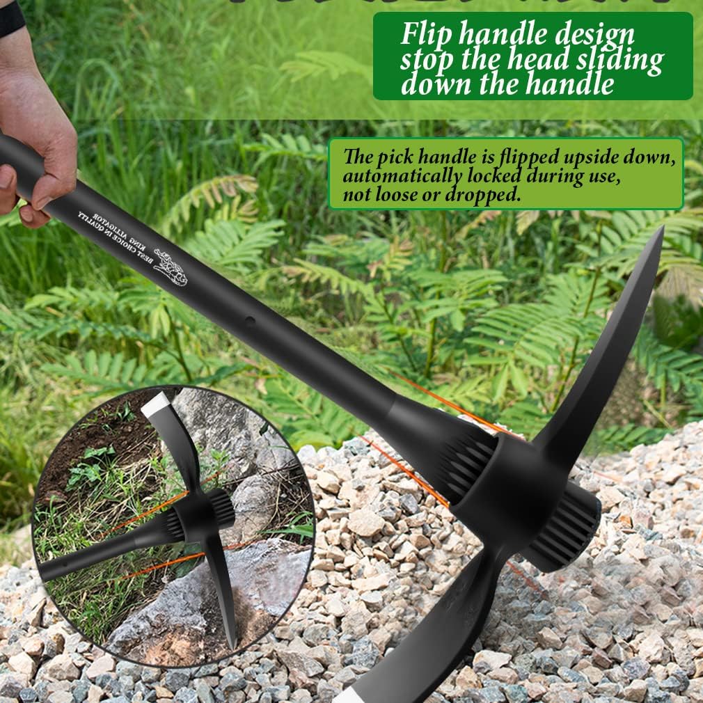 glorousamc Forged Adze Pick, Weeding Mattock Hoe Pick Mattock with Fiberglass Handle, Garden Pick, Great for Loosening Soil, Archaeological Projects (5LB-with 36" Fiberglass Handle)