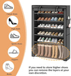 Laiensia 7-Tier Vertical Shoe Rack Organizer, Space Saving Shoe Storage Organizer, Non-Woven Cover Shoe Shelf Holds 28-35 Pairs for Bedroom, Hallway, Closet Entryway, Grey
