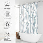 Punkray Lake Blue Shower Curtain for Bathroom with Hooks, Extra Long Shower Curtain Set Stripe Shower Curtains, Weighted Hem Water Repellent Washable, 72 x 72