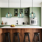 Light Green Glass Pendant Lights Kitchen Island Lighting Globe Pendant Light Fixtures Modern Pendant Lighting for Bedroom Living Dining Room Light Fixture (7.87 in, 1 Pack)