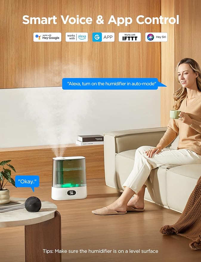 GoveeLife Smart Humidifiers for Bedroom, 6L Cool Mist Top Fill for Large Room, Humidity Sensor, Auto Mode, Schedule, 60H Quiet Runtime, WiFi Humidifier Essence Diffuser for Baby Plant, Work with Alexa