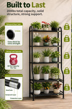Yutrchey 5-Tier Metal Plant Stand - Heavy Duty Indoor Outdoor Flower Shelf for Multiple Pots, 65" Tall Vertical Holder with Adjustable Leveling Feet & Wall-Fixing Kits, Black