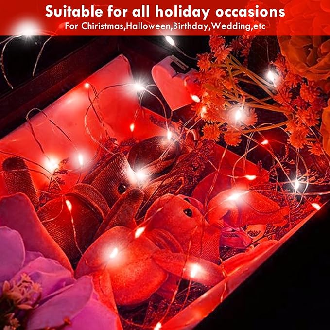 3 Pack Fairy Light Battery Operated with Remote Control Timer, 26 FT 80 LED String Lights Outdoor Indoor, 8 Mode Twinkle Lights for Christmas Party Wedding Birthday Bedroom Decoration (Red and White)